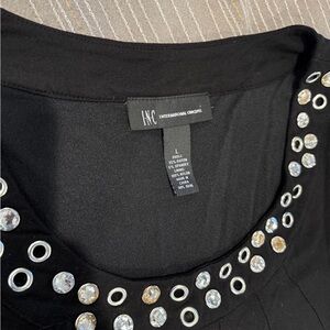 INC International Concepts Black Jewel and Grommet Scoop Neck Top
